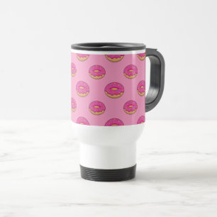 Strawberry Donut with Sprinkles Cartoon Travel Mug