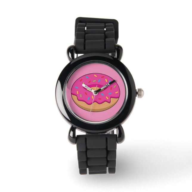 Strawberry Donut with Sprinkles Cartoon Watch (Front)