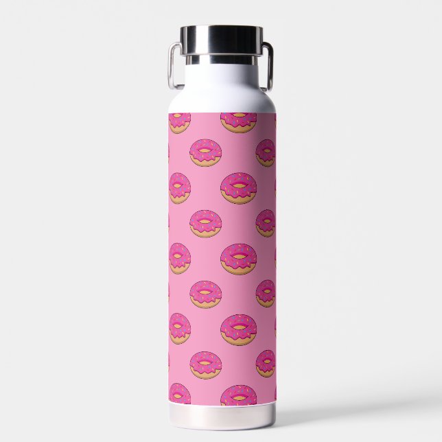 Strawberry Donut with Sprinkles Cartoon Water Bottle (Front)