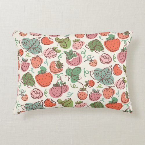 Strawberry Doodle Hand_Drawn Seamless Pattern Accent Pillow