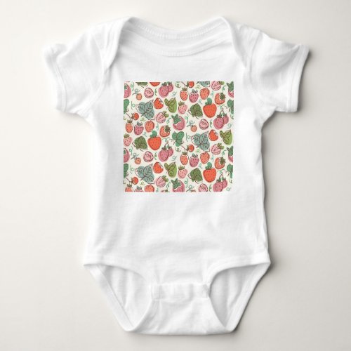 Strawberry Doodle Hand_Drawn Seamless Pattern Baby Bodysuit