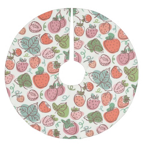 Strawberry Doodle Hand_Drawn Seamless Pattern Brushed Polyester Tree Skirt