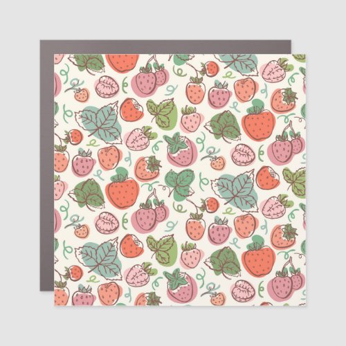 Strawberry Doodle Hand_Drawn Seamless Pattern Car Magnet