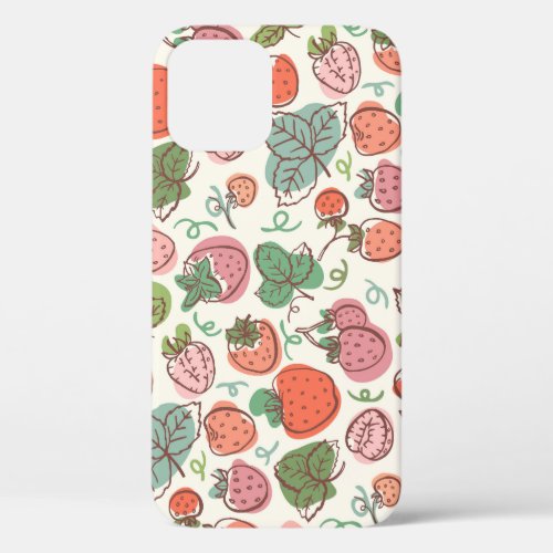 Strawberry Doodle Hand_Drawn Seamless Pattern iPhone 12 Case