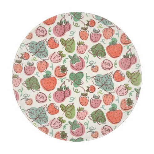 Strawberry Doodle Hand_Drawn Seamless Pattern Cutting Board