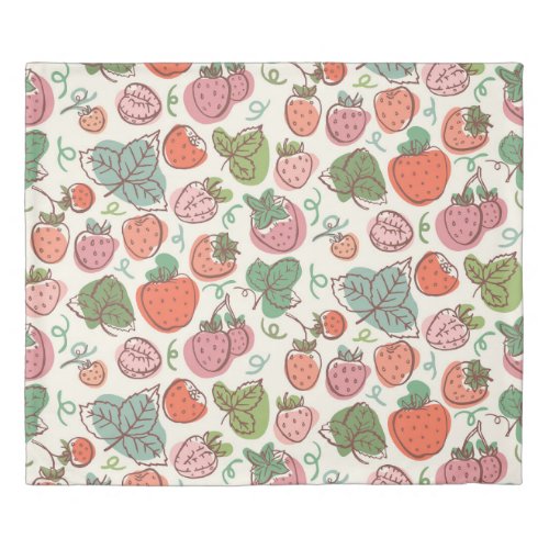 Strawberry Doodle Hand_Drawn Seamless Pattern Duvet Cover