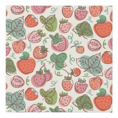 Strawberry Doodle Hand_Drawn Seamless Pattern Faux Canvas Print