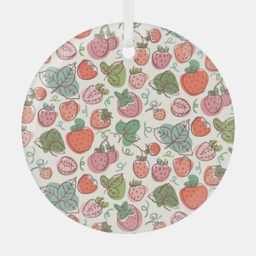 Strawberry Doodle Hand_Drawn Seamless Pattern Glass Ornament