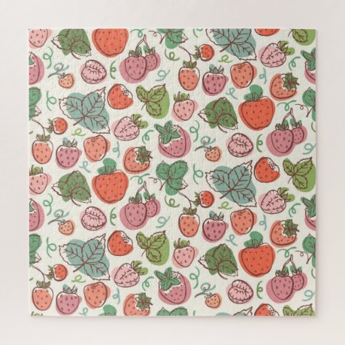 Strawberry Doodle Hand_Drawn Seamless Pattern Jigsaw Puzzle