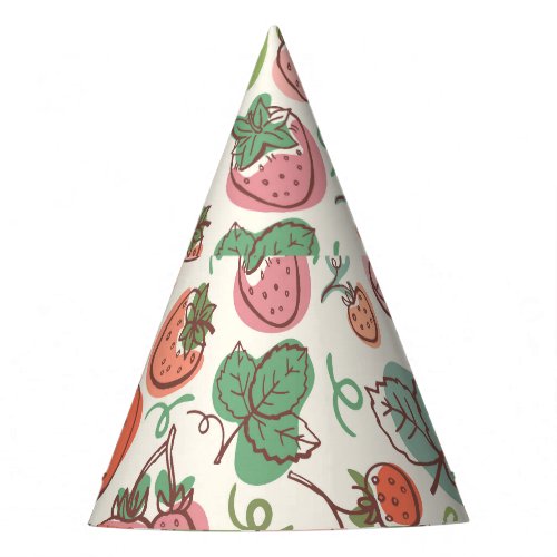 Strawberry Doodle Hand_Drawn Seamless Pattern Party Hat