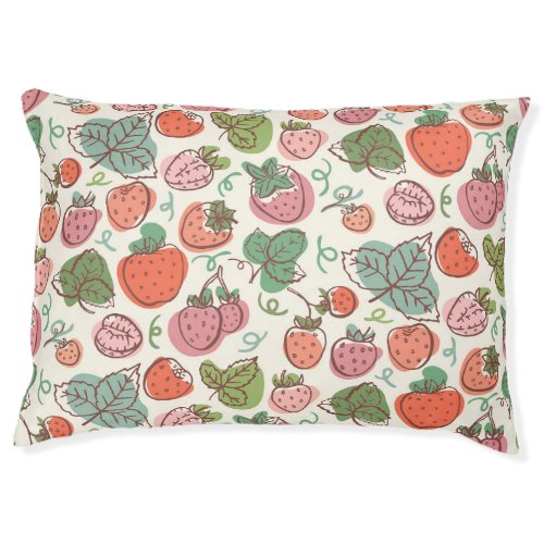 Strawberry Doodle Hand_Drawn Seamless Pattern Pet Bed