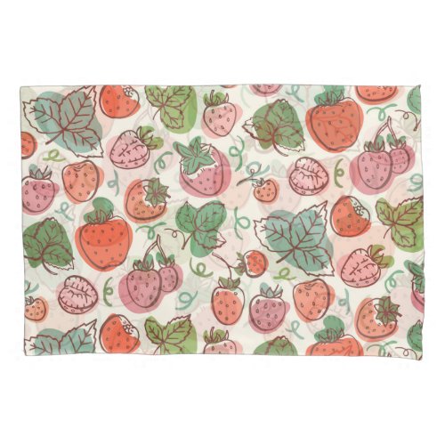 Strawberry Doodle Hand_Drawn Seamless Pattern Pillow Case