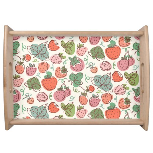 Strawberry Doodle Hand_Drawn Seamless Pattern Serving Tray
