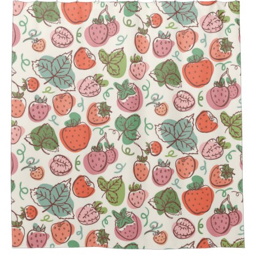 Strawberry Doodle Hand_Drawn Seamless Pattern Shower Curtain