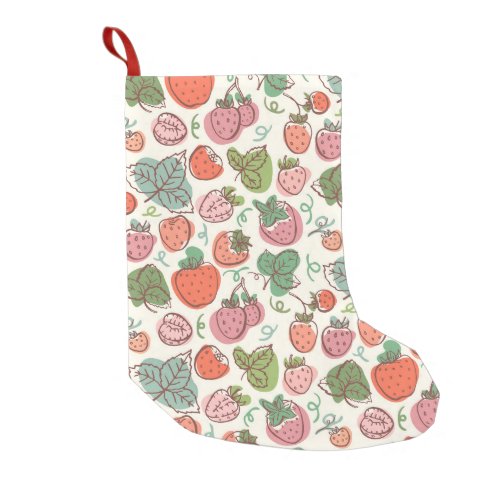 Strawberry Doodle Hand_Drawn Seamless Pattern Small Christmas Stocking