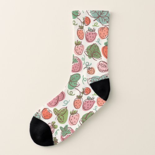 Strawberry Doodle Hand_Drawn Seamless Pattern Socks
