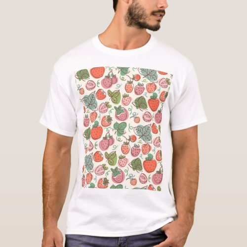 Strawberry Doodle Hand_Drawn Seamless Pattern T_Shirt