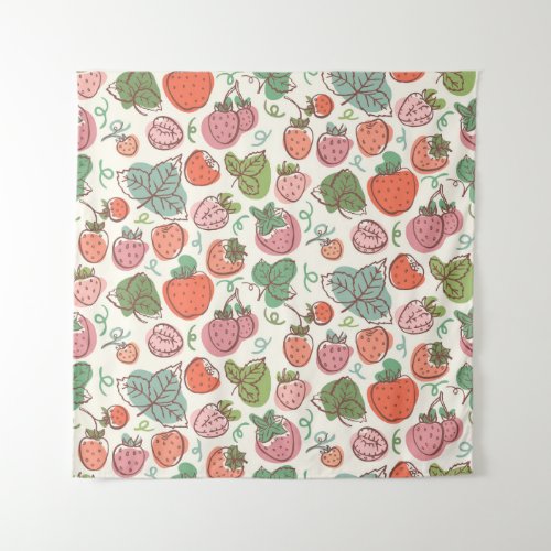 Strawberry Doodle Hand_Drawn Seamless Pattern Tapestry