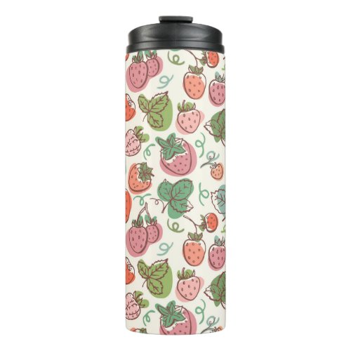 Strawberry Doodle Hand_Drawn Seamless Pattern Thermal Tumbler