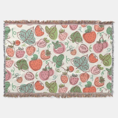 Strawberry Doodle Hand_Drawn Seamless Pattern Throw Blanket