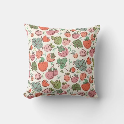 Strawberry Doodle Hand_Drawn Seamless Pattern Throw Pillow