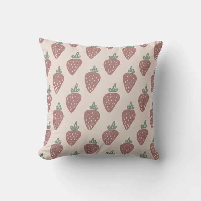 Strawberry Doodle Pattern Throw Pillow (Front)