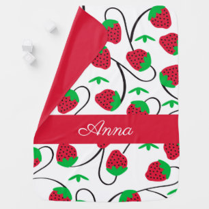 Strawberry Dots Pattern on White Baby Blanket