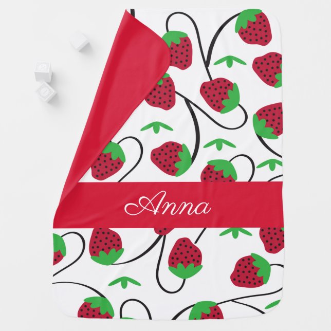 Strawberry Dots Pattern on White Baby Blanket (In Situ)