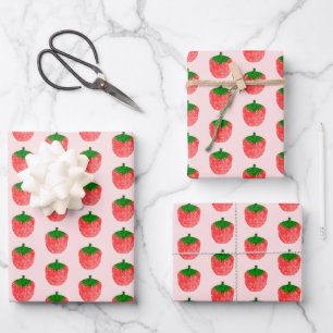 Strawberry Drawing Wrapping Paper Sheets