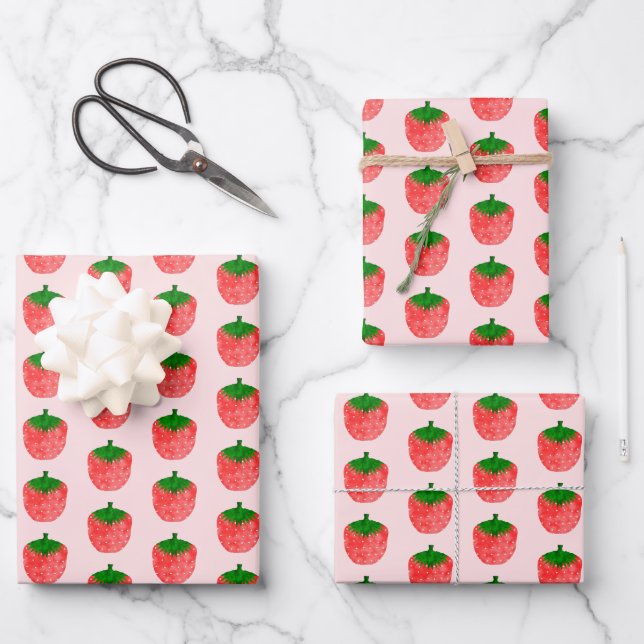 Strawberry Drawing Wrapping Paper Sheets (Front)