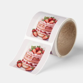 Strawberry Dream Layer Cake Watercolor Square Sticker