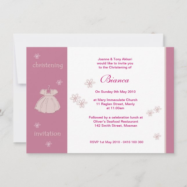 Strawberry Dress Christening Invitations (Front)