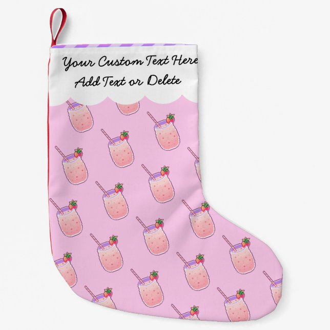 Strawberry Drink Cute Kawaii Pixel Girly Pastel Small Christmas Stocking (Front)