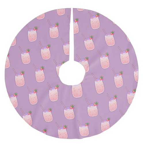 Strawberry Drink Cute Kawaii Pixel Girly Pink Brushed Polyester Tree Skirt
