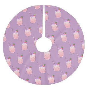 Strawberry Drink Cute Kawaii Pixel Girly Pink Brushed Polyester Tree Skirt