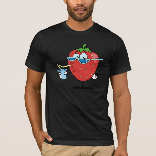 Strawberry Drinking Mens T-Shirt (Front)