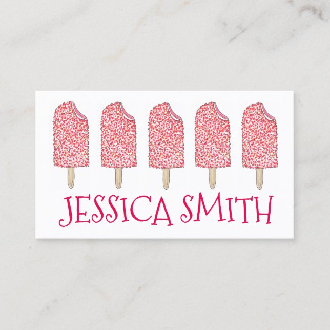 Strawberry Eclair Ice Cream Pink Popsicles Foodie Business Card (Front)