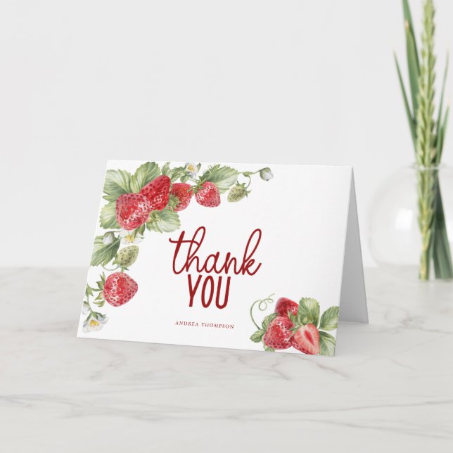 Strawberry | Elegant Script Thank You Card (Front)