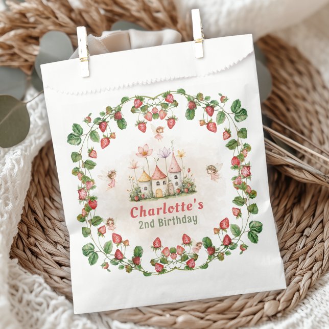 Strawberry enchanted fairy garden birthday  favor bag (Creator Uploaded)