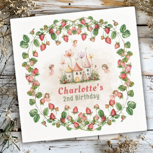 Strawberry enchanted fairy garden birthday napkins