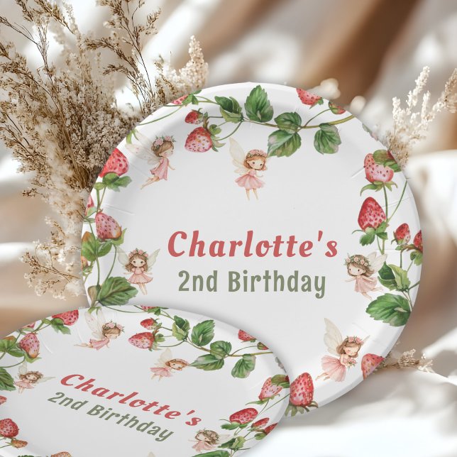 Strawberry enchanted fairy garden birthday  paper plates (Creator Uploaded)