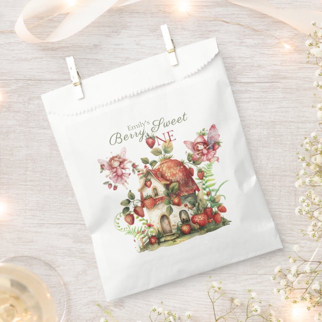 Strawberry Fairy Berry Sweet Girls First Birthday Favor Bag (Clipped)