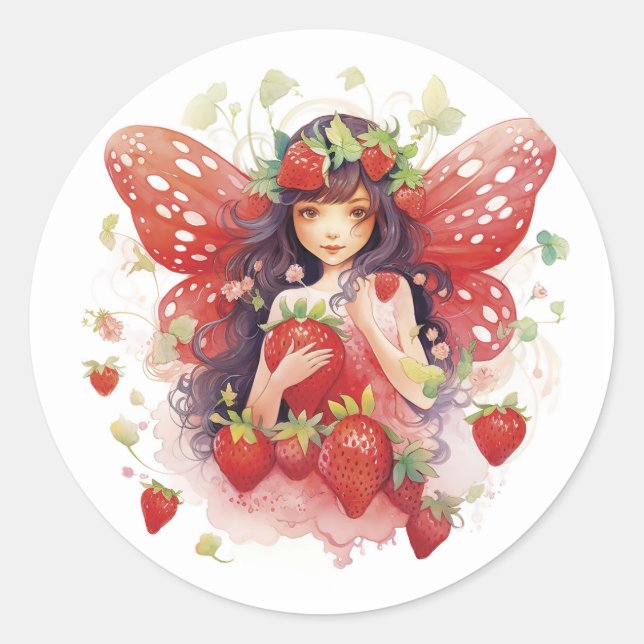 Strawberry Fairy Craft, Party or Gift Stickers (Front)