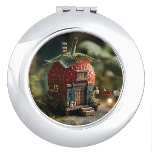 Strawberry Fairy House with Miniature Washing Line Compact Mirror