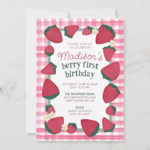 Strawberry Farm Birthday Invitation for Girl