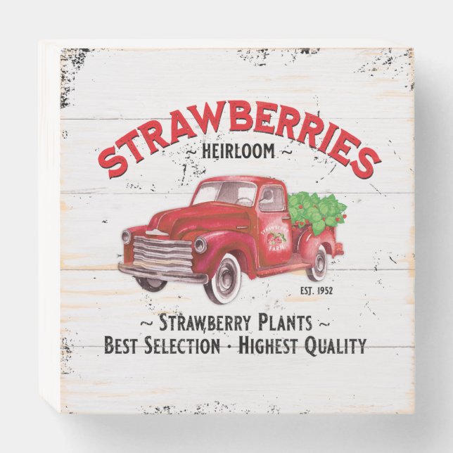 STRAWBERRY FARM HEIRLOOM STRAWBERRIES FARMHOUSE WOODEN BOX SIGN (Front Horizontal)