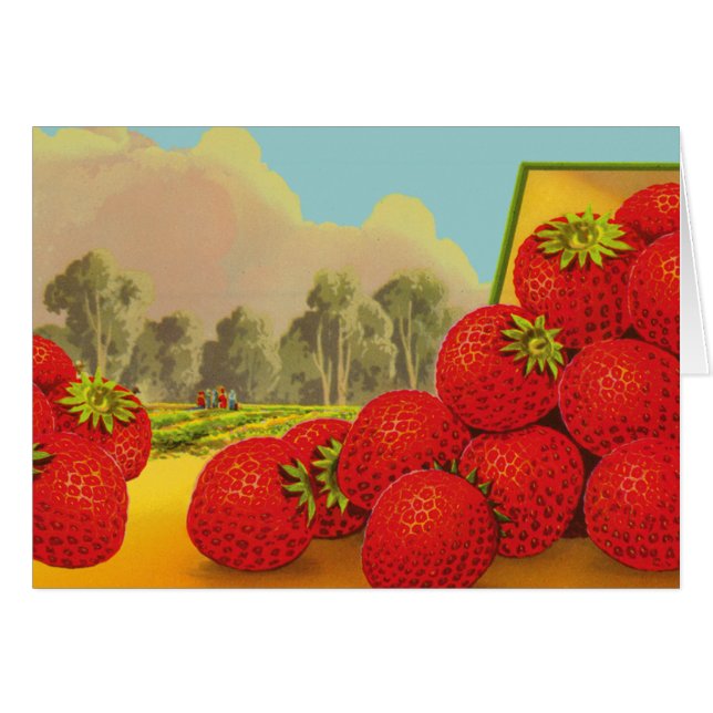 Strawberry Farm Vintage Fruit Crate Art Blank Card (Front Horizontal)