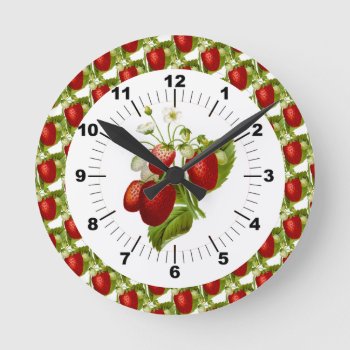 Strawberry Farmhouse Decor Wall Round Clock by Susang6 at Zazzle