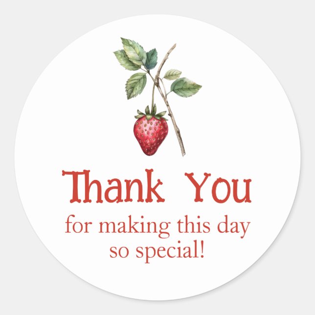 Strawberry Favor Thank You Classic Round Sticker (Front)