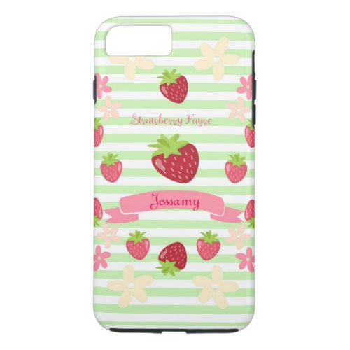 Strawberry Fayre Berry Floral Mint Stripe iPhone 8 Plus7 Plus Case